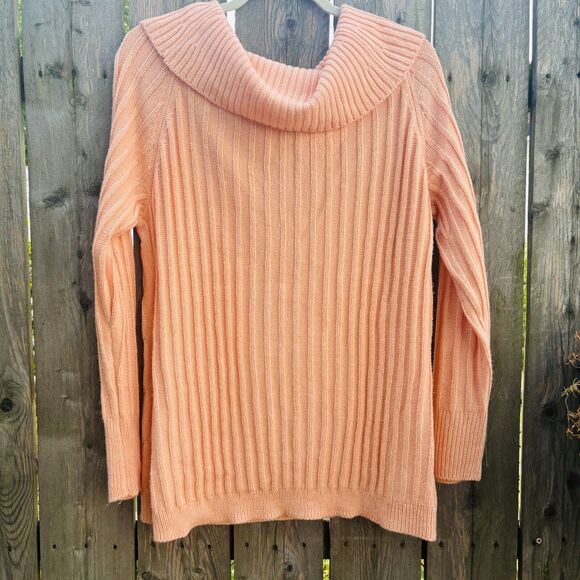 Soho NY&Co Jeans Cowl Neck Cable Sweater Sz Large Apricot - Picture 2 of 5